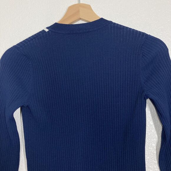 La Ligne New York Dress S Navy Blue Colorblock Ribbed Knit Bodycon Long Sleeve - Picture 16 of 16